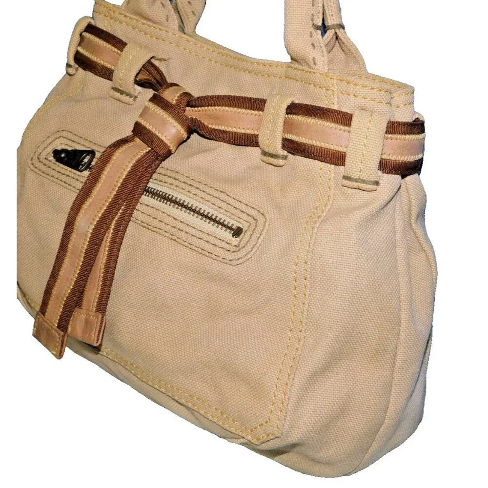 Vintage GAP JEANS 1969 beige & brown denim fabric tote, handbag, purse